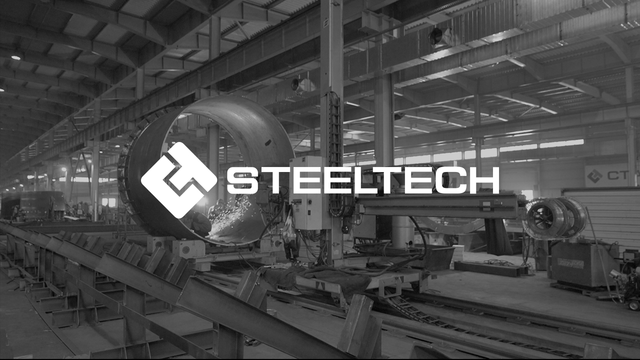Steeltech identity on industrial facility background