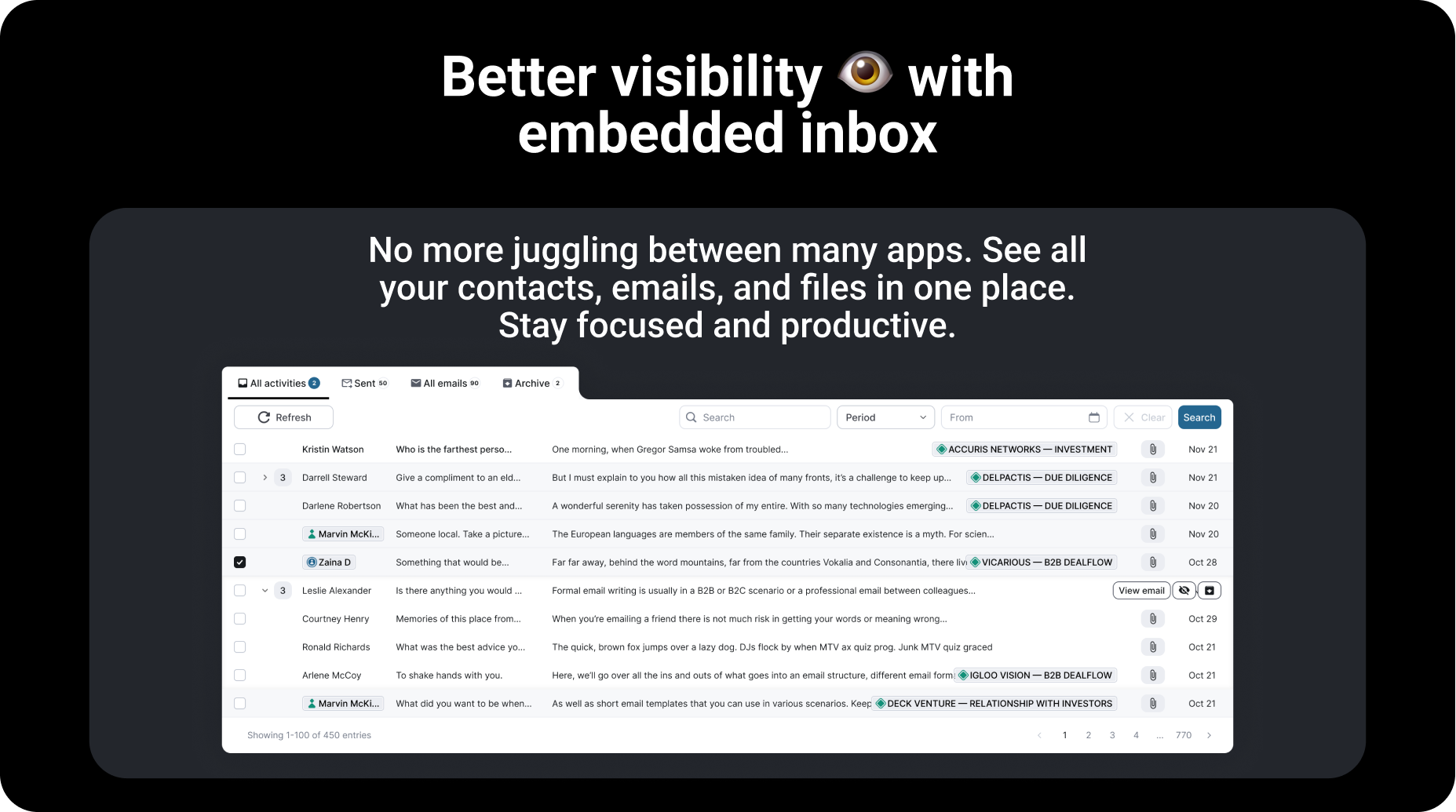 Dialllog embedded inbox and project communication