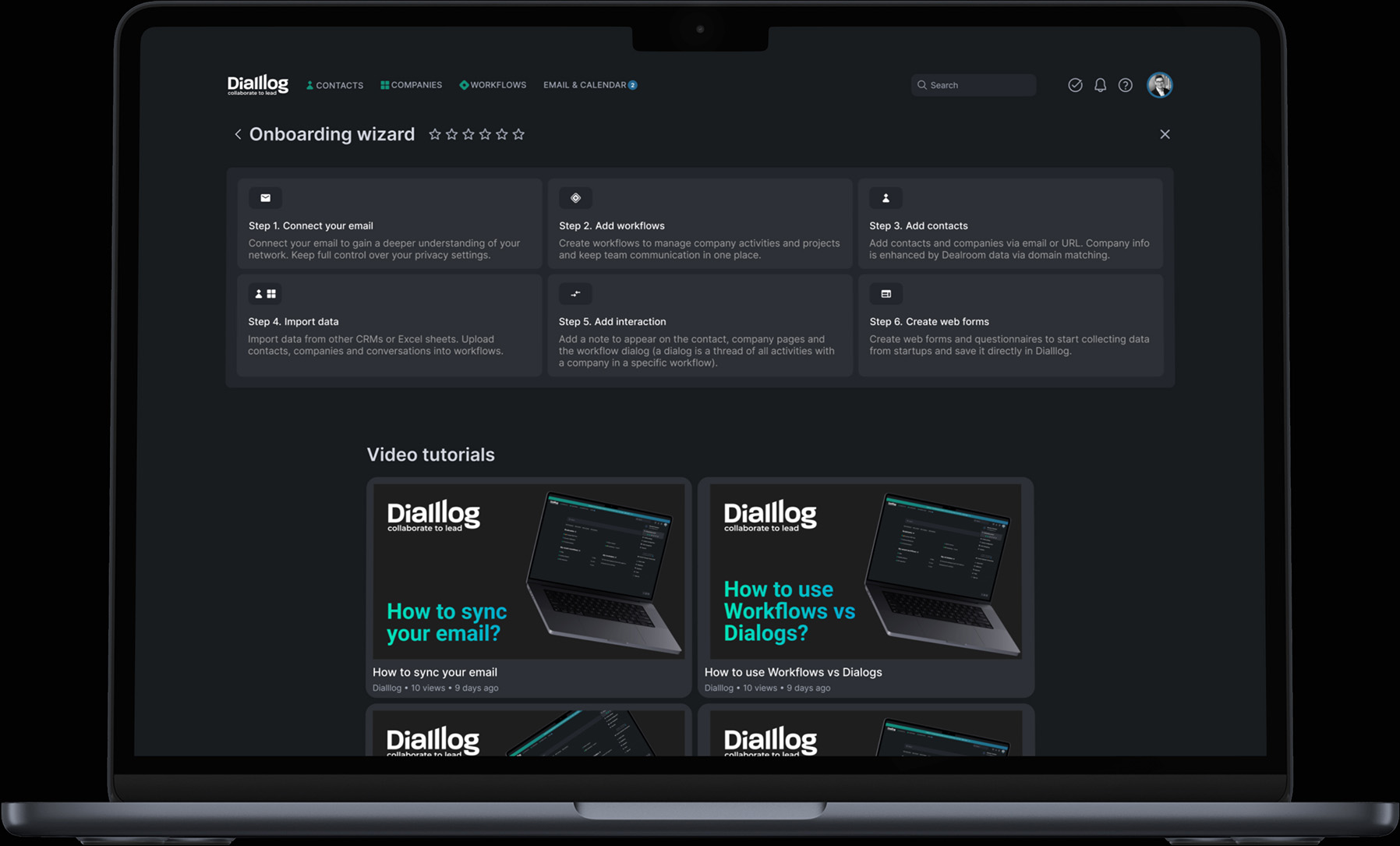 Dialllog onboarding wizard first step