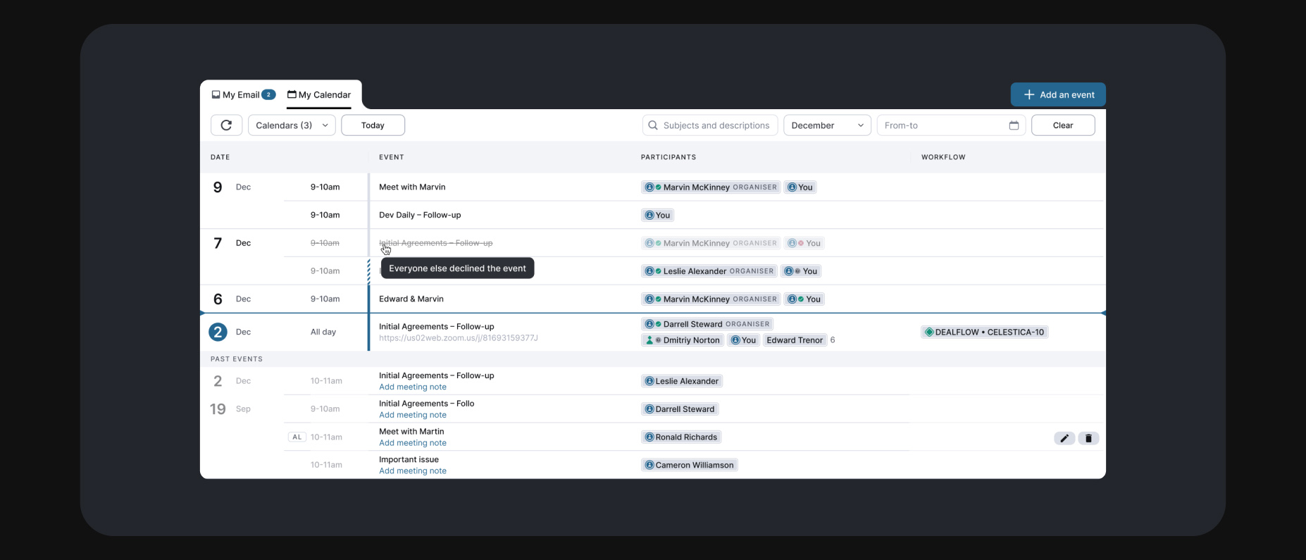 Dialllog calendar and email integration