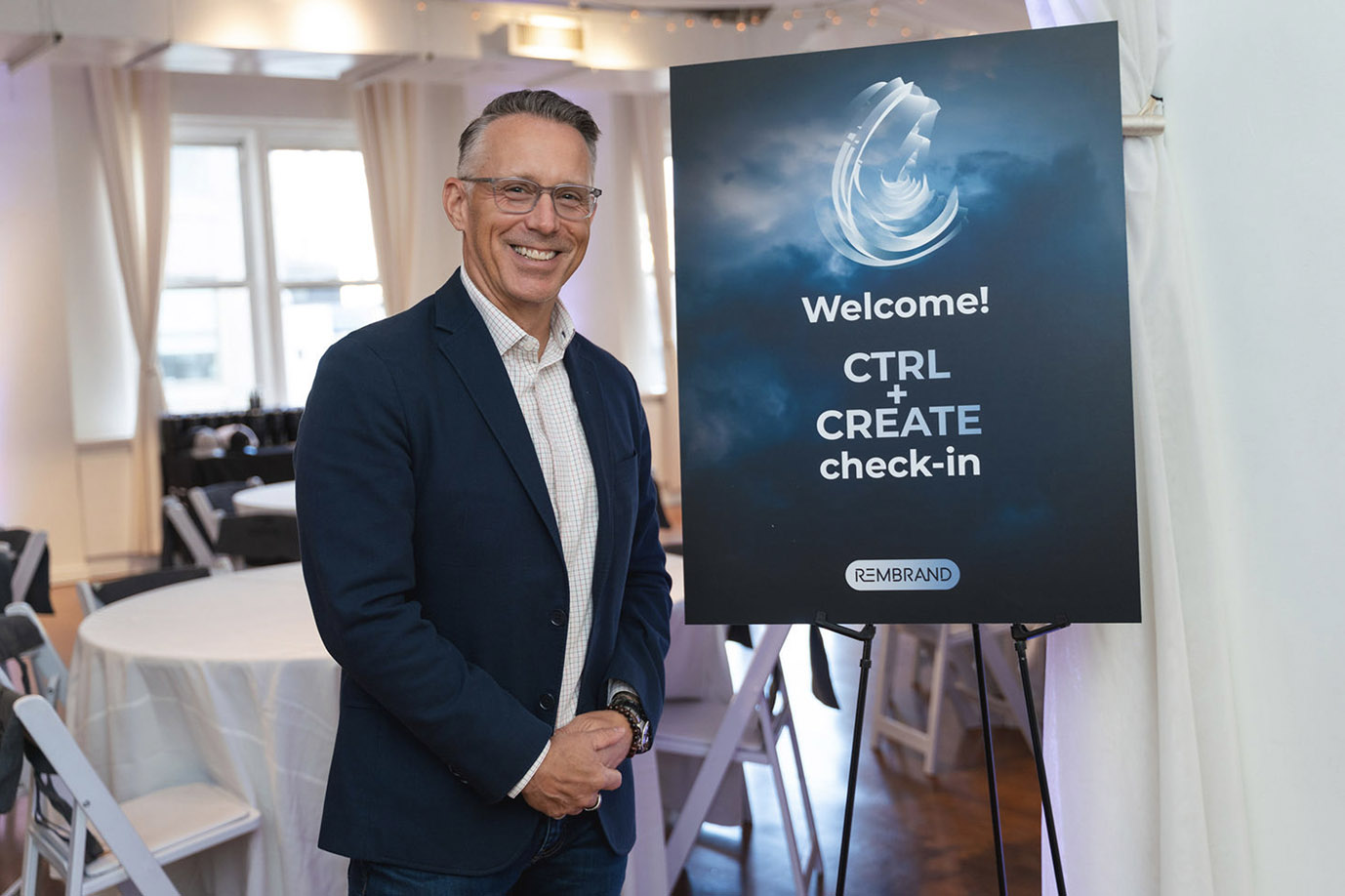 Welcome sign and check-in poster for CTRL Create event