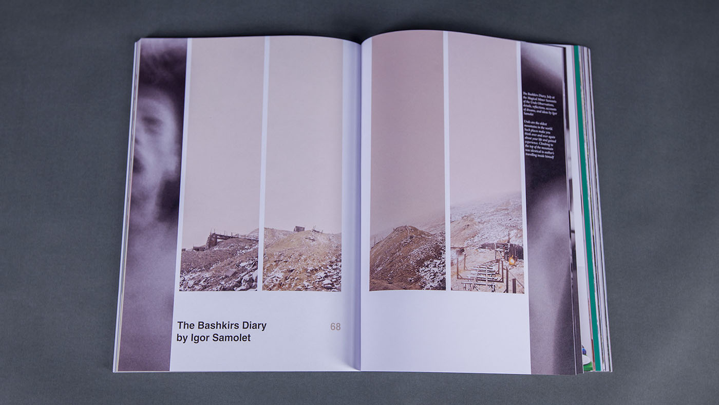 Eclectic Magazine open spread with landscape photography