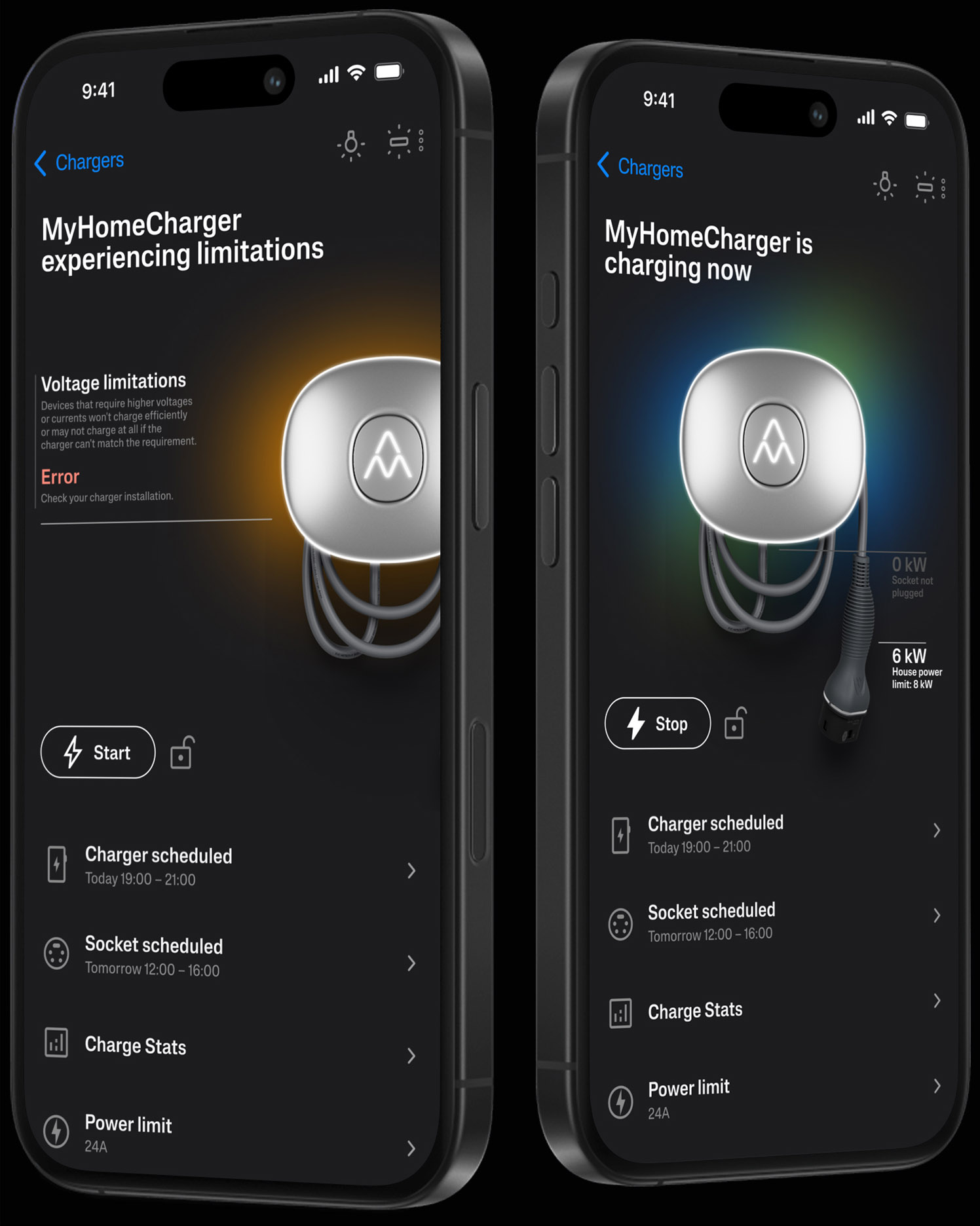 Charge Amps app issue monitoring and lock controls
