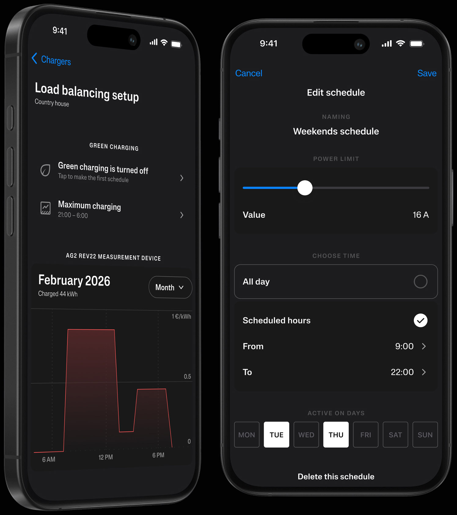 Charge Amps green charging and scheduling mobile interface